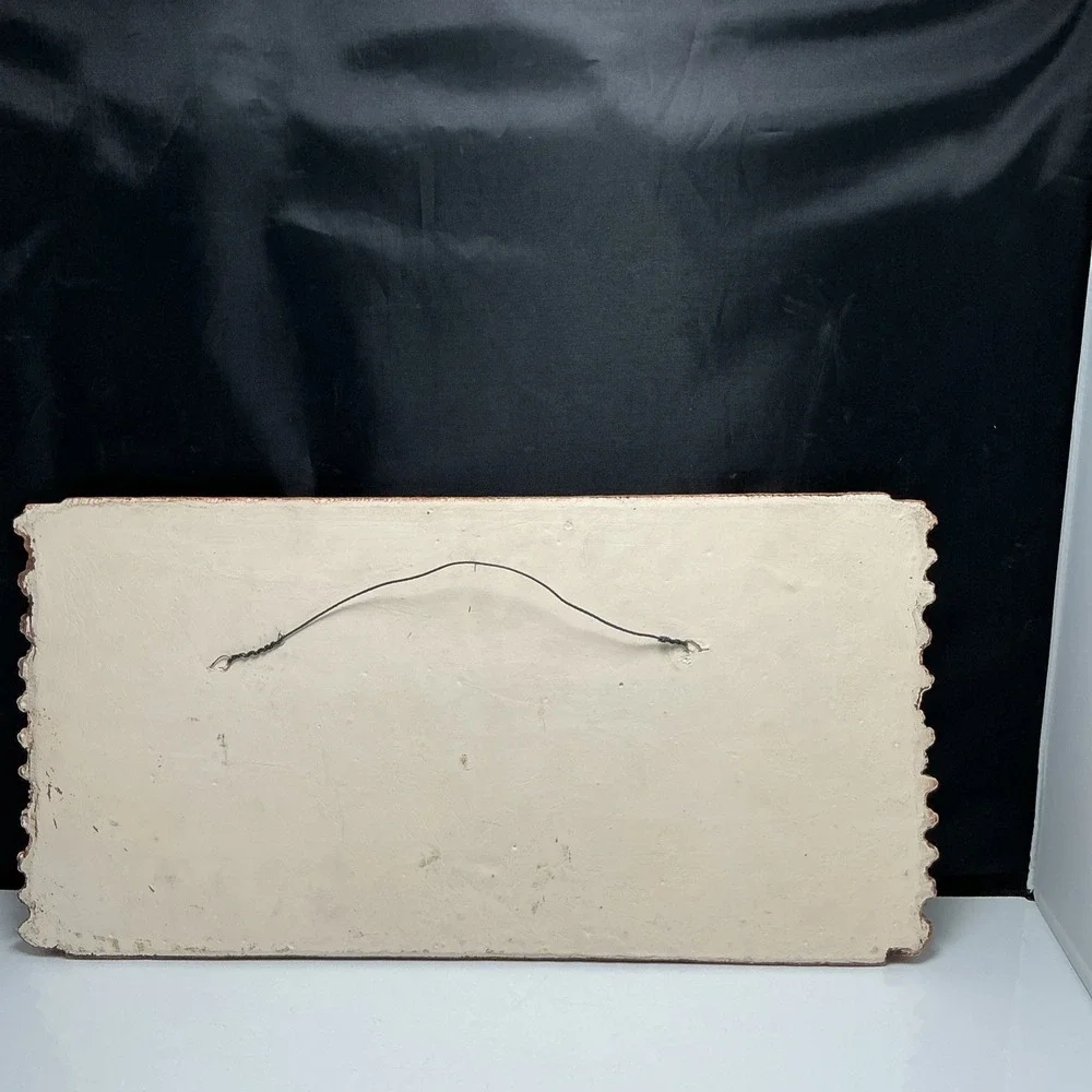 Vintage Large 18x9 Chalkware Classic Car Wall Plaque 3D Relief Retro 1960s 1970s